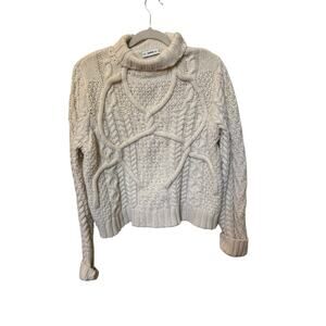 Zara Small Cream Sweater - Chunky Cable Knit - turtleneck